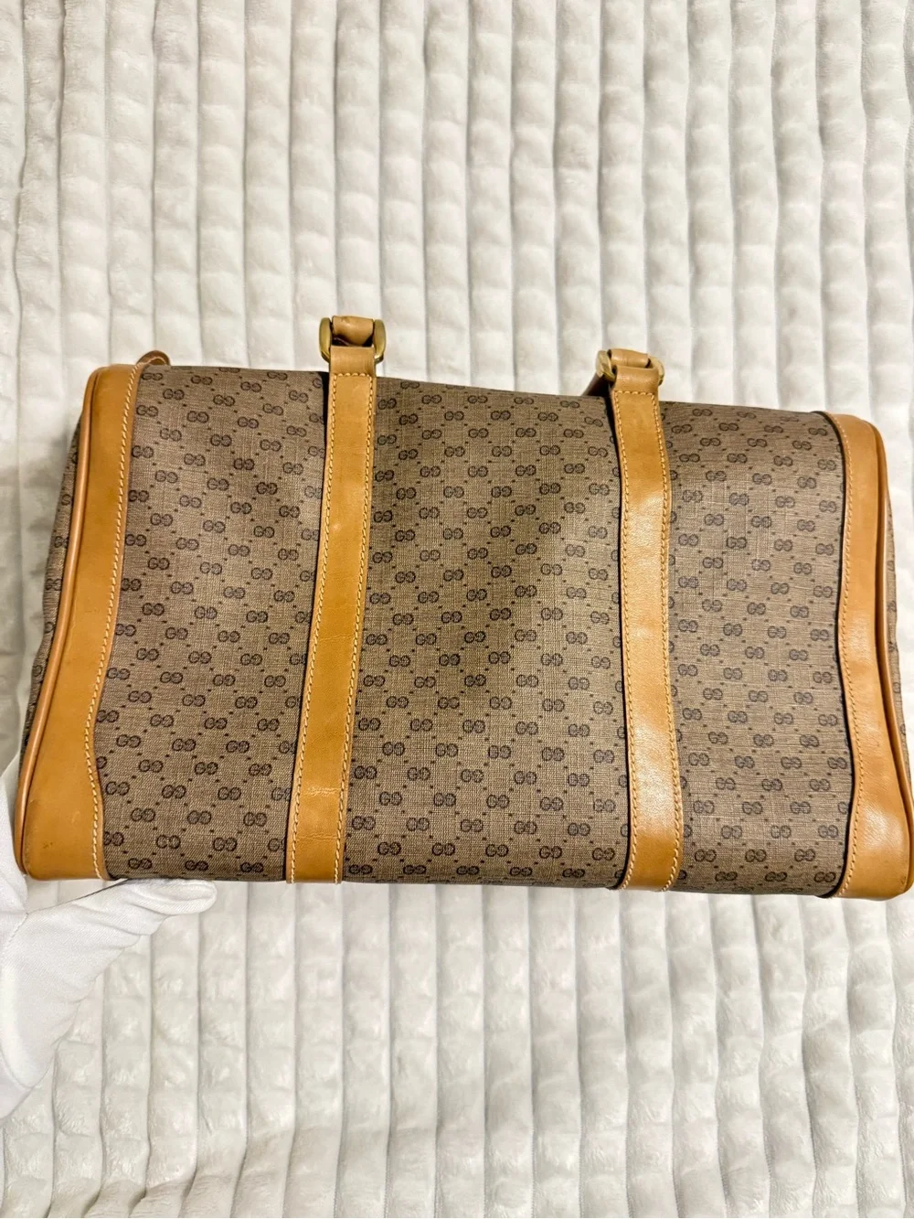 Gucci Brown Monogram Travel Duffle with Tan Trim